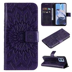 Embossing Sunflower Leather Wallet Case for Motorola Moto E22 - Purple
