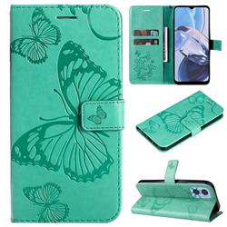 Embossing 3D Butterfly Leather Wallet Case for Motorola Moto E22 - Green