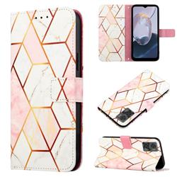 Pink White Marble Leather Wallet Protective Case for Motorola Moto E22i