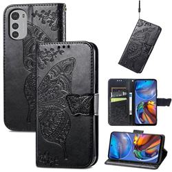 Embossing Mandala Flower Butterfly Leather Wallet Case for Motorola Moto E32 - Black