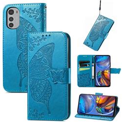 Embossing Mandala Flower Butterfly Leather Wallet Case for Motorola Moto E32 - Blue