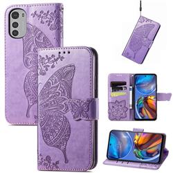 Embossing Mandala Flower Butterfly Leather Wallet Case for Motorola Moto E32 - Light Purple