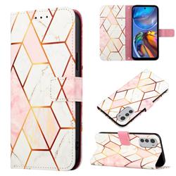Pink White Marble Leather Wallet Protective Case for Motorola Moto E32