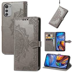 Embossing Imprint Mandala Flower Leather Wallet Case for Motorola Moto E32 - Gray