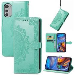 Embossing Imprint Mandala Flower Leather Wallet Case for Motorola Moto E32 - Green