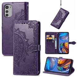 Embossing Imprint Mandala Flower Leather Wallet Case for Motorola Moto E32 - Purple
