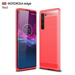 Luxury Carbon Fiber Brushed Wire Drawing Silicone TPU Back Cover for Moto Motorola Edge - Red