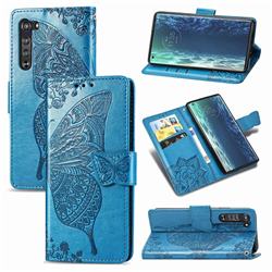 Embossing Mandala Flower Butterfly Leather Wallet Case for Moto Motorola Edge - Blue