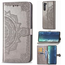 Embossing Imprint Mandala Flower Leather Wallet Case for Moto Motorola Edge - Gray