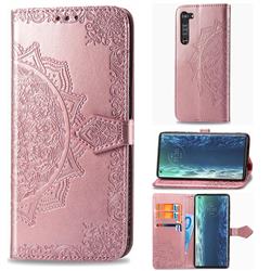 Embossing Imprint Mandala Flower Leather Wallet Case for Moto Motorola Edge - Rose Gold