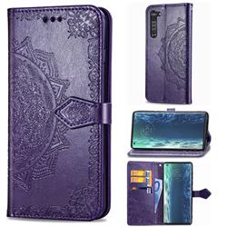 Embossing Imprint Mandala Flower Leather Wallet Case for Moto Motorola Edge - Purple