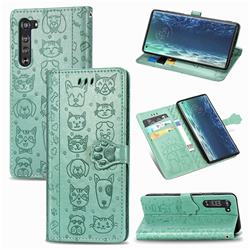 Embossing Dog Paw Kitten and Puppy Leather Wallet Case for Moto Motorola Edge - Green