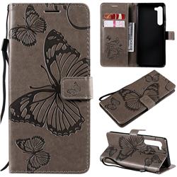 Embossing 3D Butterfly Leather Wallet Case for Moto Motorola Edge - Gray
