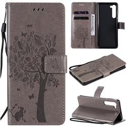 Embossing Butterfly Tree Leather Wallet Case for Moto Motorola Edge - Grey