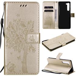 Embossing Butterfly Tree Leather Wallet Case for Moto Motorola Edge - Champagne