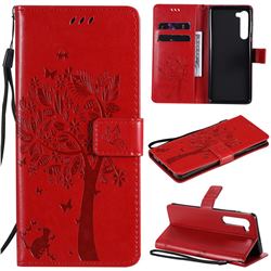 Embossing Butterfly Tree Leather Wallet Case for Moto Motorola Edge - Red