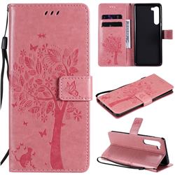 Embossing Butterfly Tree Leather Wallet Case for Moto Motorola Edge - Pink