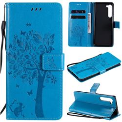 Embossing Butterfly Tree Leather Wallet Case for Moto Motorola Edge - Blue