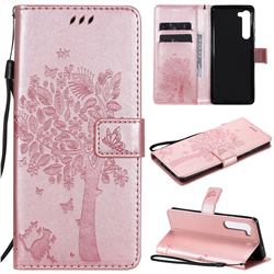 Embossing Butterfly Tree Leather Wallet Case for Moto Motorola Edge - Rose Pink