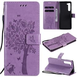 Embossing Butterfly Tree Leather Wallet Case for Moto Motorola Edge - Violet