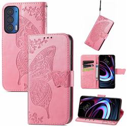 Embossing Mandala Flower Butterfly Leather Wallet Case for Moto Motorola Edge 2021 - Pink