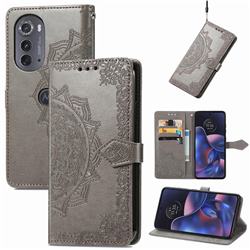 Embossing Imprint Mandala Flower Leather Wallet Case for Moto Motorola Edge 2022 - Gray