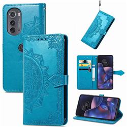 Embossing Imprint Mandala Flower Leather Wallet Case for Moto Motorola Edge 2022 - Blue