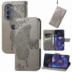 Embossing Mandala Flower Butterfly Leather Wallet Case for Moto Motorola Edge 2022 - Gray