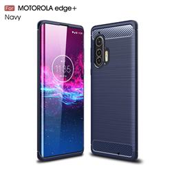 Luxury Carbon Fiber Brushed Wire Drawing Silicone TPU Back Cover for Moto Motorola Edge Plus - Navy