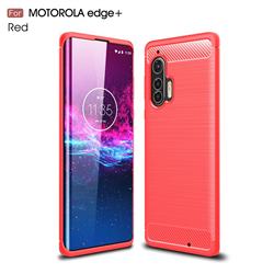 Luxury Carbon Fiber Brushed Wire Drawing Silicone TPU Back Cover for Moto Motorola Edge Plus - Red