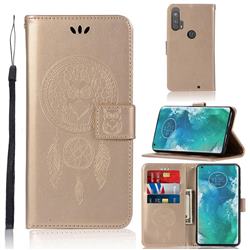 Intricate Embossing Owl Campanula Leather Wallet Case for Moto Motorola Edge Plus - Champagne