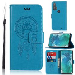 Intricate Embossing Owl Campanula Leather Wallet Case for Moto Motorola Edge Plus - Blue