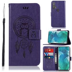 Intricate Embossing Owl Campanula Leather Wallet Case for Moto Motorola Edge Plus - Purple