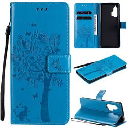 Embossing Butterfly Tree Leather Wallet Case for Moto Motorola Edge Plus - Blue