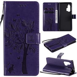 Embossing Butterfly Tree Leather Wallet Case for Moto Motorola Edge Plus - Purple