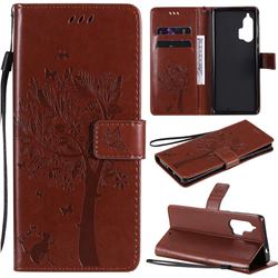 Embossing Butterfly Tree Leather Wallet Case for Moto Motorola Edge Plus - Coffee