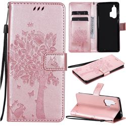 Embossing Butterfly Tree Leather Wallet Case for Moto Motorola Edge Plus - Rose Pink