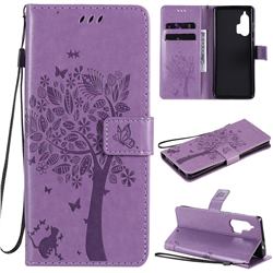 Embossing Butterfly Tree Leather Wallet Case for Moto Motorola Edge Plus - Violet