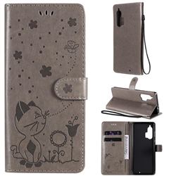 Embossing Bee and Cat Leather Wallet Case for Moto Motorola Edge Plus - Gray