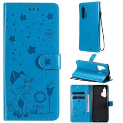 Embossing Bee and Cat Leather Wallet Case for Moto Motorola Edge Plus - Blue