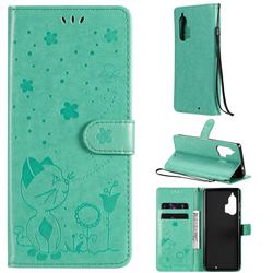 Embossing Bee and Cat Leather Wallet Case for Moto Motorola Edge Plus - Green