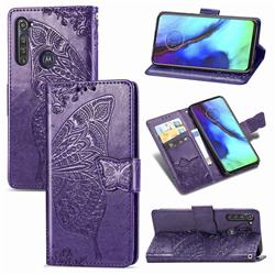 Embossing Mandala Flower Butterfly Leather Wallet Case for Motorola Moto G Pro - Dark Purple