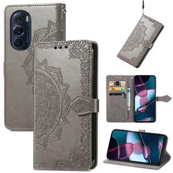 Embossing Imprint Mandala Flower Leather Wallet Case for Motorola Edge X30 - Gray