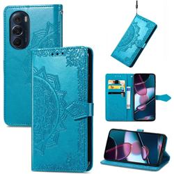 Embossing Imprint Mandala Flower Leather Wallet Case for Motorola Edge X30 - Blue