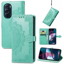 Embossing Imprint Mandala Flower Leather Wallet Case for Motorola Edge X30 - Green