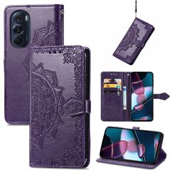 Embossing Imprint Mandala Flower Leather Wallet Case for Motorola Edge X30 - Purple