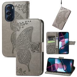 Embossing Mandala Flower Butterfly Leather Wallet Case for Motorola Edge X30 - Gray