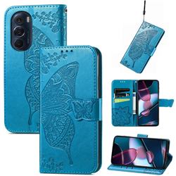 Embossing Mandala Flower Butterfly Leather Wallet Case for Motorola Edge X30 - Blue