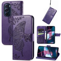Embossing Mandala Flower Butterfly Leather Wallet Case for Motorola Edge X30 - Dark Purple
