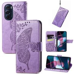 Embossing Mandala Flower Butterfly Leather Wallet Case for Motorola Edge X30 - Light Purple